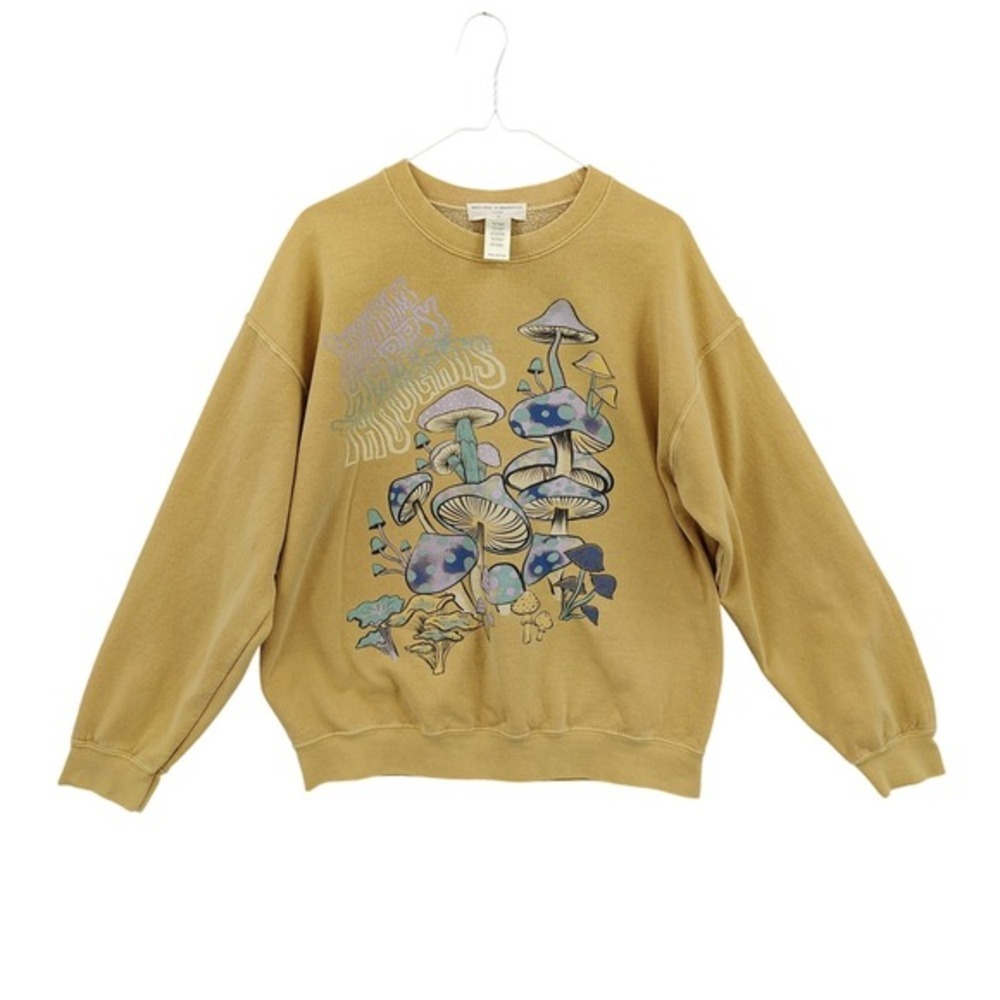 Project Social T Womens Fairy Nature Fugi Cottage Mushroom Sweatshirt S/M Yellow